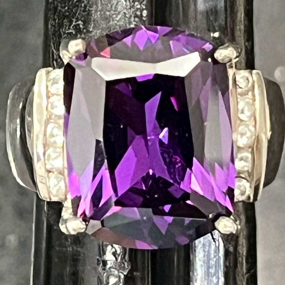 Suzanne Somers vintage huge purple CZ cocktail statement sterling silver ring